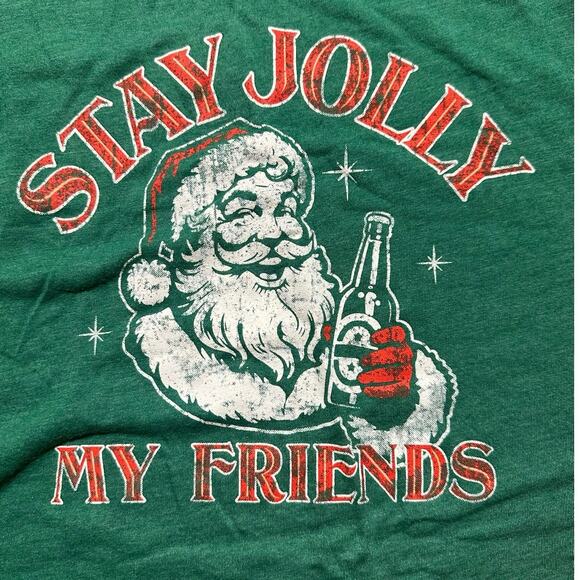 Christmas Santa Green XL Whimsy Funny Stay Jolly Cotton Polyester T-Shirt - Picture 1 of 6
